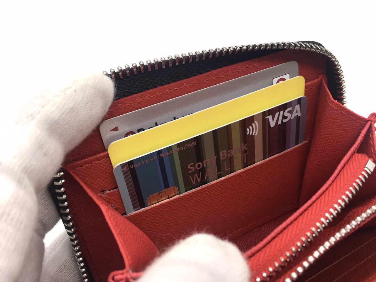 ＜スリムなのに大容量♪＞高級感溢れる波紋型押し ミニ財布 黒紅 ラウンドファスナー 小銭入れ コインケース カードケース