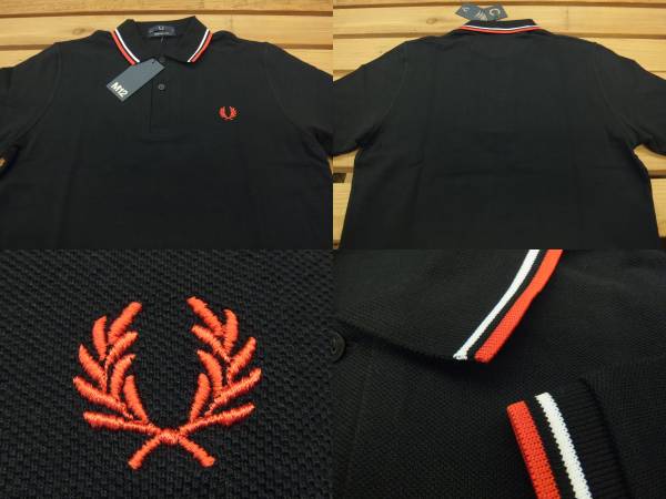 フレッドペリー正規店 M12N-186 伝統の英国製ポロシャツ[黒][赤+白