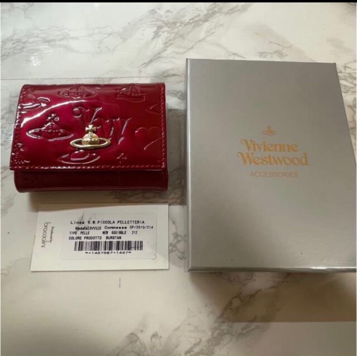 Vivienne Westwood ヴィヴィアンウエストウッド 三つ折り財布 エナメル財布 がま口 レッド 三つ折り
