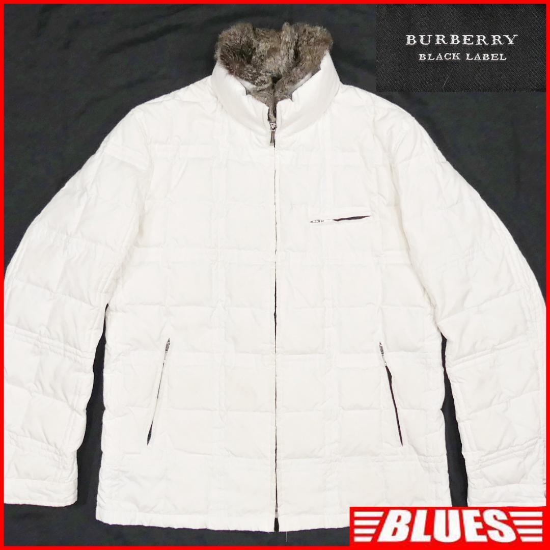 即決★BURBERRY BLACK LABEL★メンズM 廃版 ダウンジャケット バーバリーブラックレーベル 白 ラビットファー ノバチェック 三陽商会正規