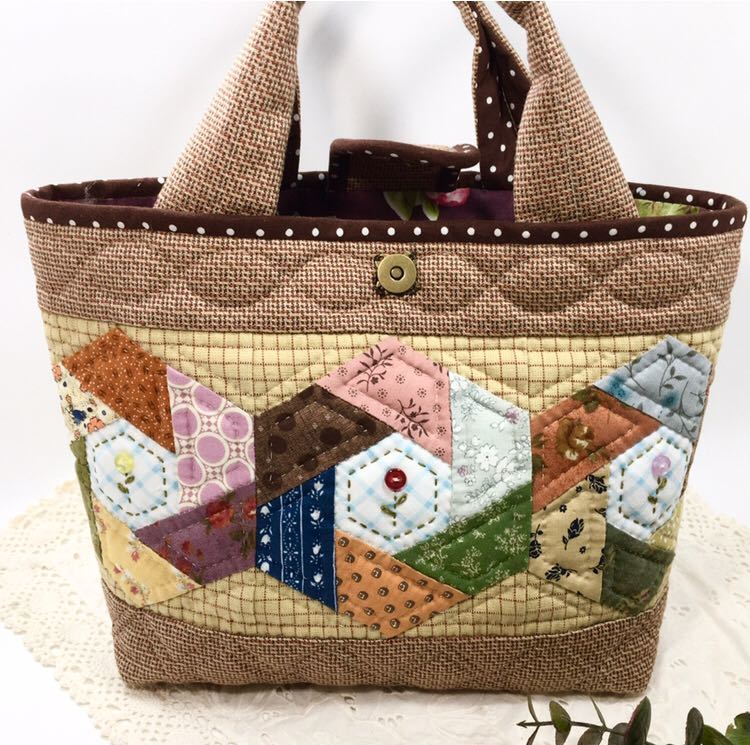 六角パッチのbag パッチワークキット　パッチワーク小物　パッチワークバッグ