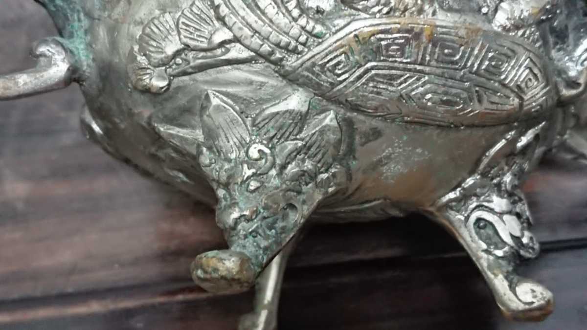  censer . tool . tea utensils crane turtle pine . dragon sculpture three pair antique brass industrial arts 