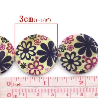 10個シェルビーズ貝殻製のナチュラルビーズ（お花のプリント）アクセサリー材料30mm_画像2