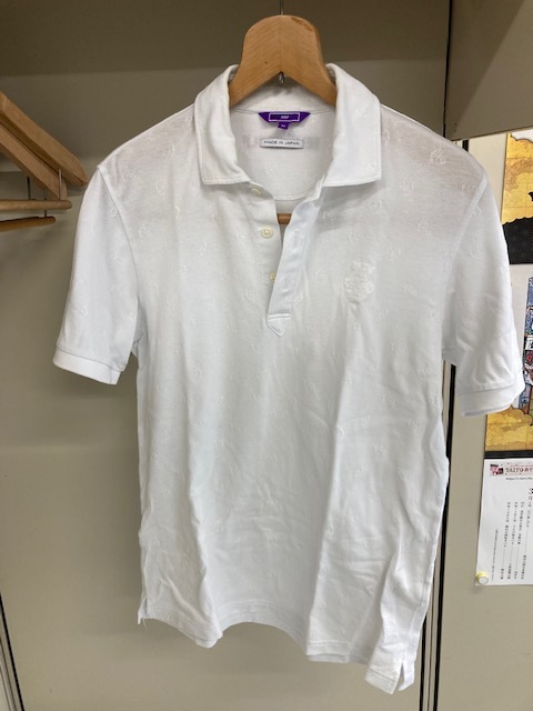 BEAMS GOLF 半袖ポロシャツ　パープルレーベル　白 地紋　USED_画像1