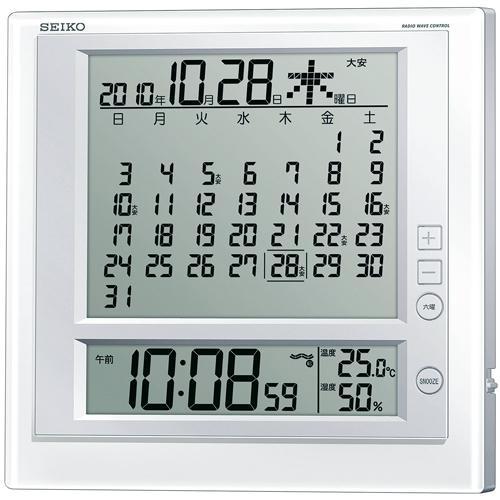 セイコー 目覚し時計 月めくり・六曜表示 温度・湿度・カレンダー 電波時計 壁掛け時計 置き兼用時計 SQ422W デジタル 白_画像1