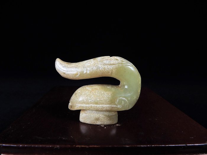 中国 唐物 砡 時代物 古玉 宋代龍首玉代鉤-
