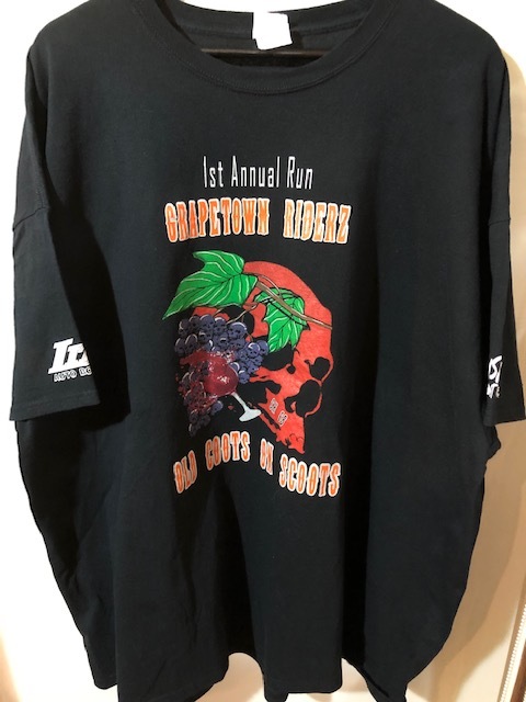 大きいサイズ★USA古着 ドクロ スカルプリントTシャツ GRAPETOWN RIDERZ 黒 ブラック PORT COMPANY 4XL_画像2