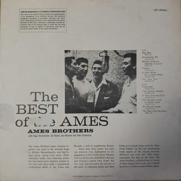 02xx エームス・ブラザース AMES BROTHERS ／ベスト・オブ・エームス・ブラザース／THE BEST OF THE AMES US版 LP_画像2