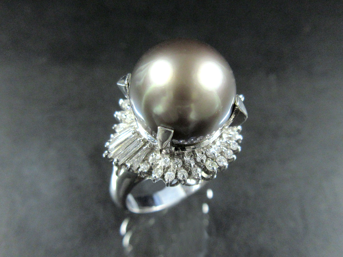 年中無休 ダイヤモンド×パール アコヤ真珠 リング Pt900 9.5mm 0.41ct