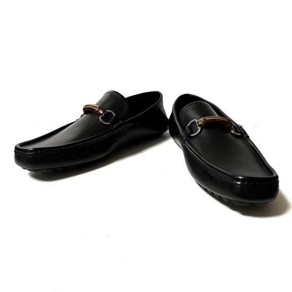 グッチ GUCCI ドライビングシューズ 43 バンブー レザー×バンブー 黒