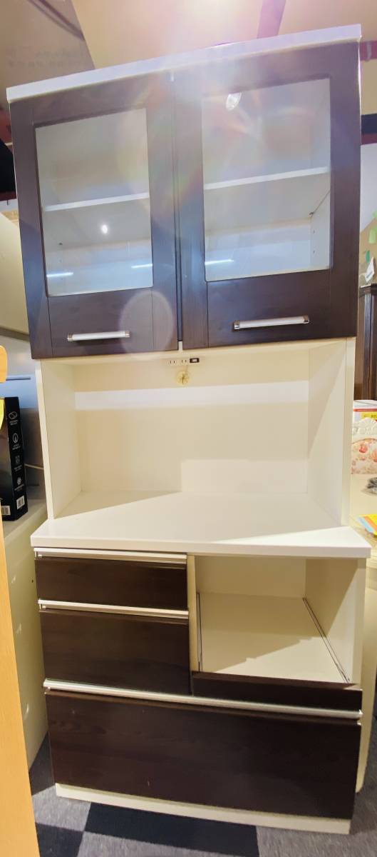 福井市 Z1201 直接引き取り歓迎 キッチンボード 2枚扉食器棚 マルミツ 家具 オープンボード 幅88×高さ211×奥行42cm ブラウン -  dai-1b.jp