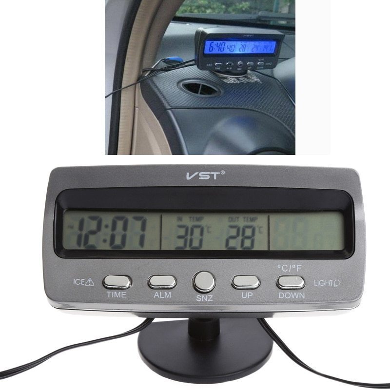 車温度計アラーム時計電圧計自動車内外装温度計カレンダークロック_画像1