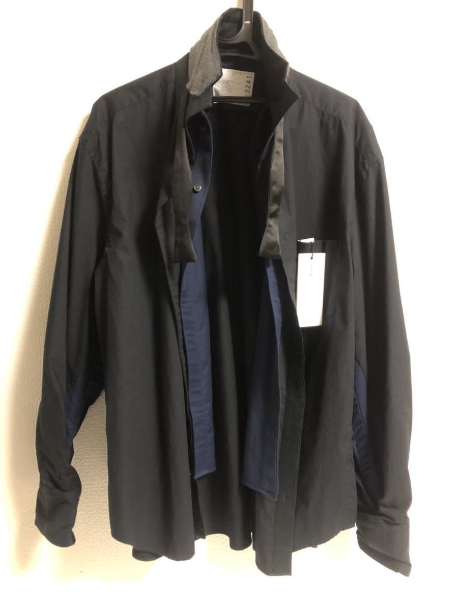 sacai レイヤードシャツ サカイ ドッキング サイズ3 ブラック ネイビー
