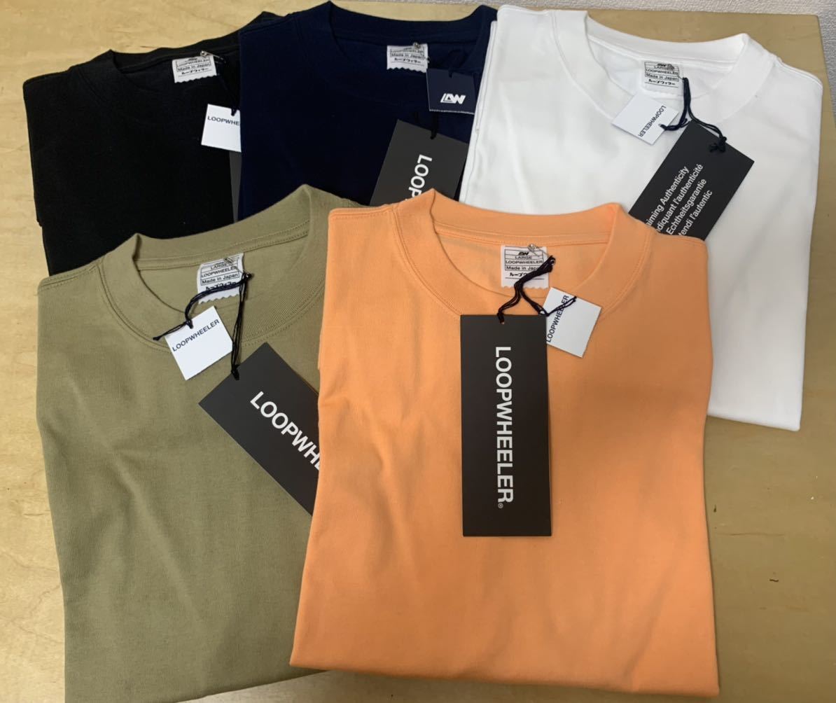 LOOPWHEELER ループウィラー LWミドルウェイト吊りリラックスフィットTee L 5枚セット Tシャツ ちょいBig ブラック ホワイト カーキ マリン