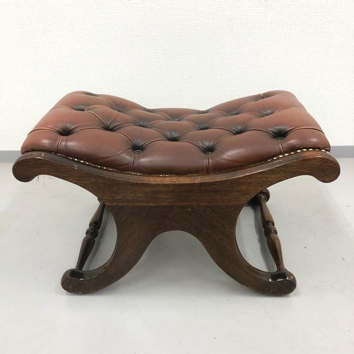 アンティーク 家具 チェスターフィールド フットスツール オットマン/本革【開梱設置サービス】イギリス /英国/ビンテージ/店舗什器 585A_画像2