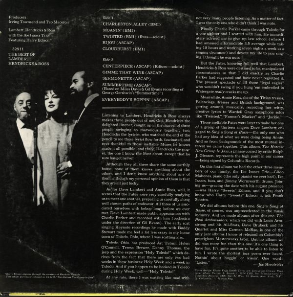 米盤LP！COLUMBIA NY刻印！Lambert, Hendricks & Ross / The Best Of ～ 1974年【Columbia C 32911】Jon Annie Art Blakey Miles Davis_画像3