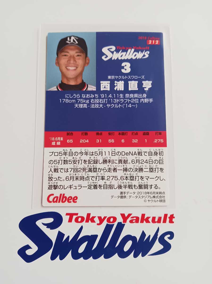 カルビープロ野球チップス 2018年 第3弾 レギュラーカード 東京ヤクルトスワローズ 212 　西浦　直亨_画像2
