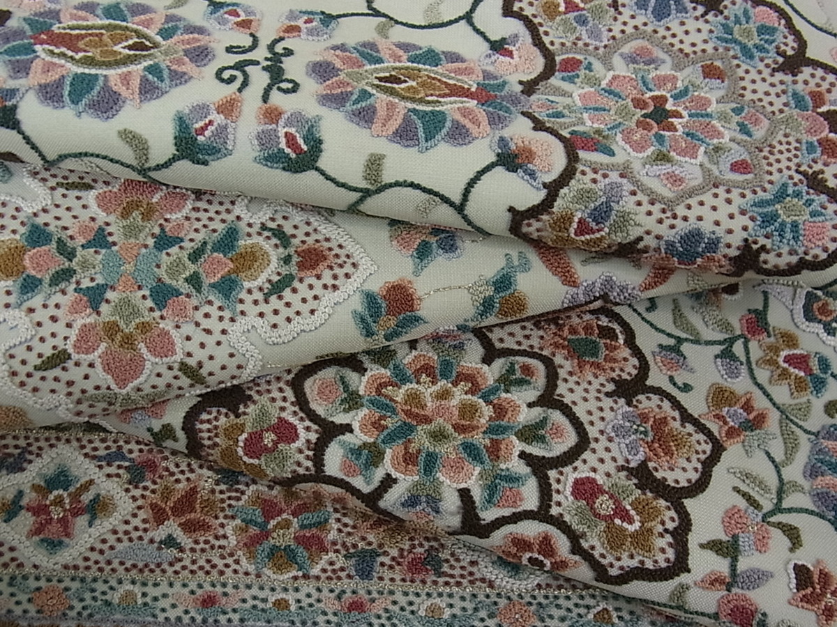 花美人着物□中国三大刺繍 総相良刺繍 総刺繍 太鼓柄袋帯 花唐草文 金