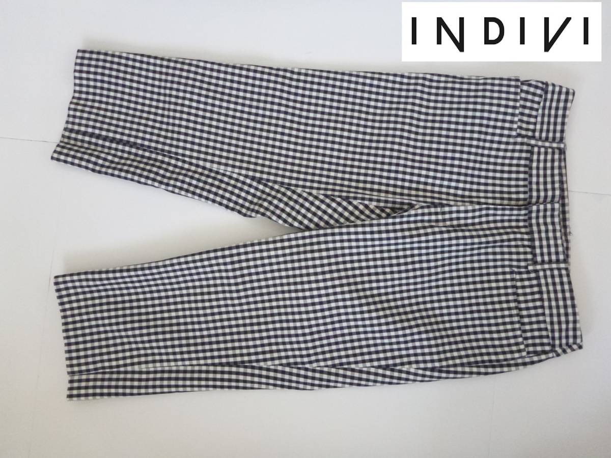 1.5万 美品 INDIVI　インディヴィ　インディビ ★ ◆黒×白　ギンガムチェック柄　パンツ　36　S相当_画像1