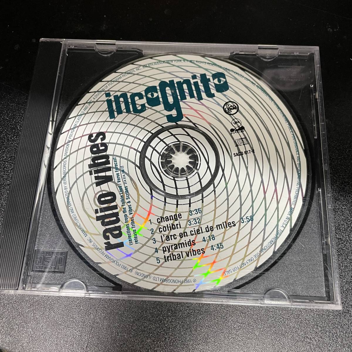 ● POPS,ROCK INCOGNITO - RADIO VIBES シングル, 5 SONGS, 90'S, 1992, PROMO, RARE CD 中古品_画像1