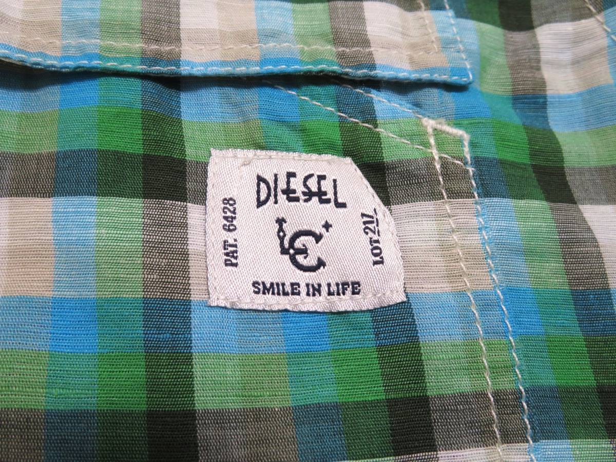 美品 インド製 DIESEL ディーゼル マドラスチェックシャツ 上質インド製生地 麻綿 リネンコットンシャツ 半袖トップス メンズウエア 夏物_画像5