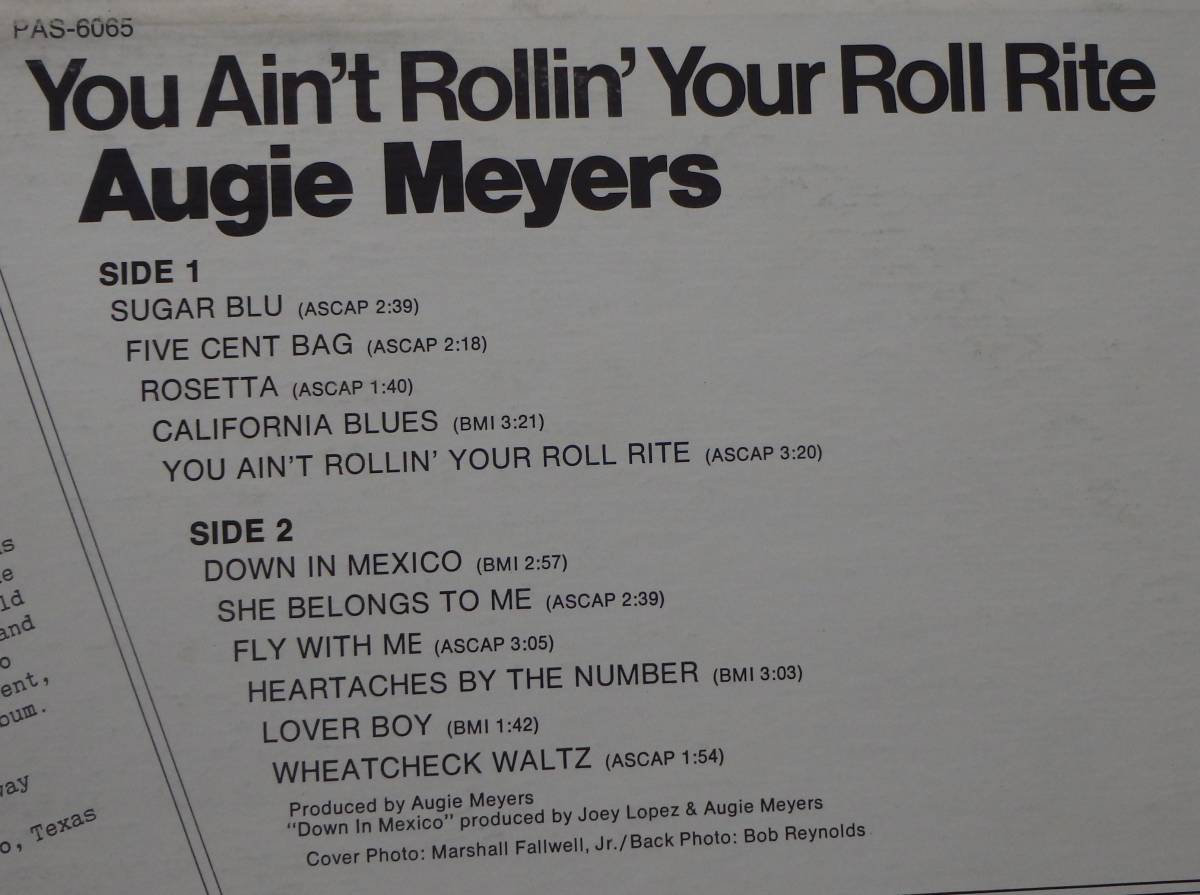 【SW060】AUGIE MEYERS 「You Ain’t Rollin’ Your Roll Rite」, ’73 US Original/Promo(白ラベル)　★スワンプ/カントリー・ロック_画像3