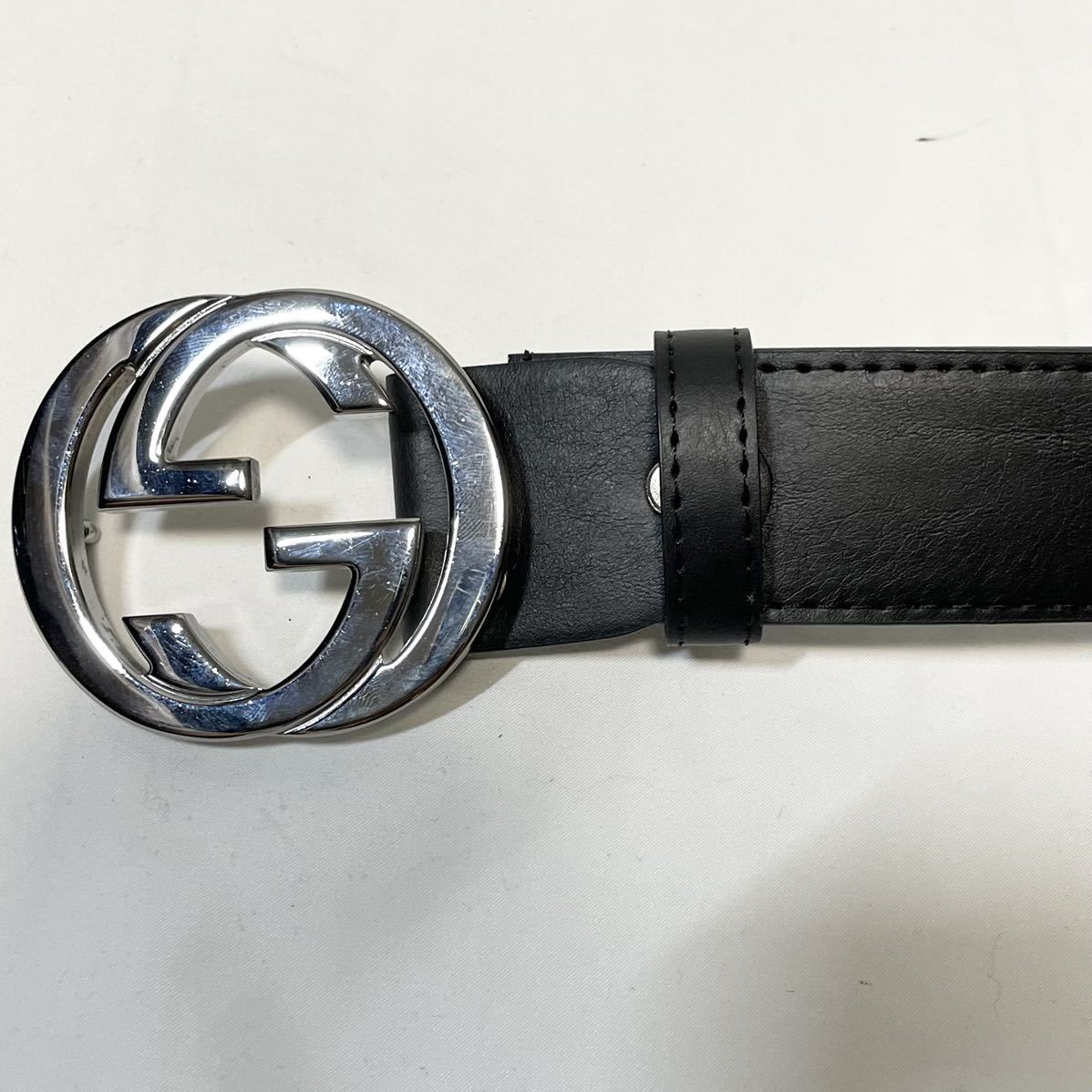 1円 極美品 GUCCI グッチ ベルト インターロッキング バックル シルバー GG メンズ フォール ブランド マーモント シェリーライン シマ 黒_画像7