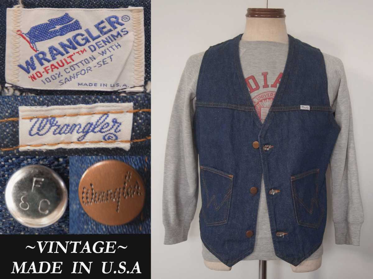 濃紺 70s 80s ビンテージ wrangler ラングラー USAアメリカ製 NO fault DENIM ベスト VINTAGE マッコイズ RL ウエアハウス LEVIS モデルの画像1