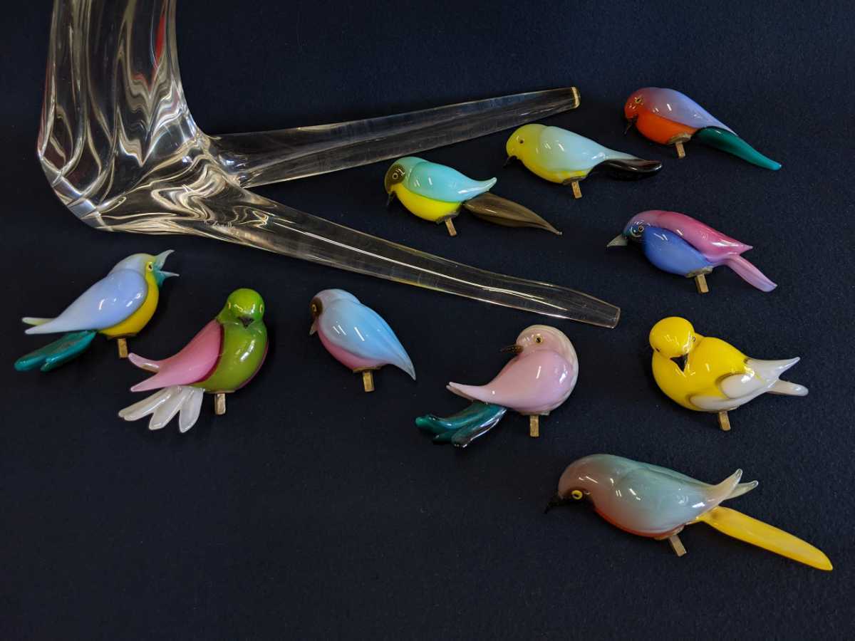 ムラーノガラス 大型上位作品 「（仮称）枝にとまる南国の小鳥たち」 マスター 作家 Arnaldo Zanella ヴェネチアングラス 幅68cm 高51cm_画像5