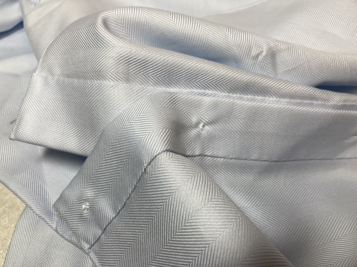 新品　ヴィシーナポリ/VCNapori（伊）　８箇所手縫いハンドメイドシャツ３７　薄い水色ヘリンボーン　定価４．１万円_画像6