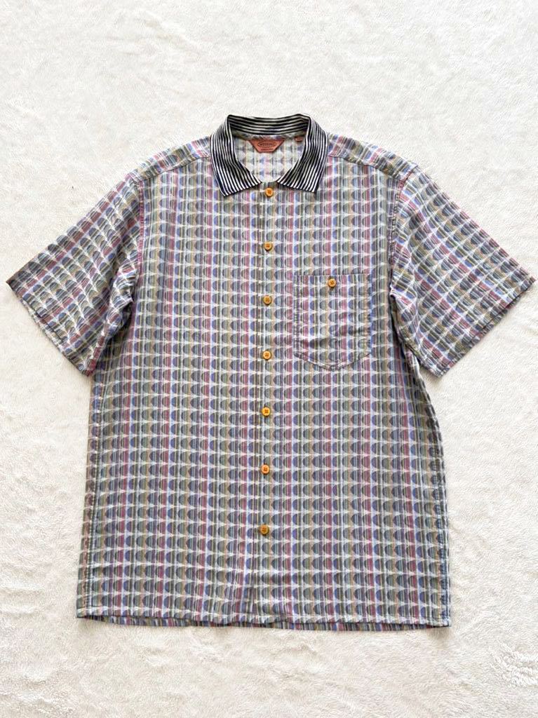 MISSONI size50 Italy made short sleeves shirt men's Missoni dot pattern stripe pattern knitted collar 