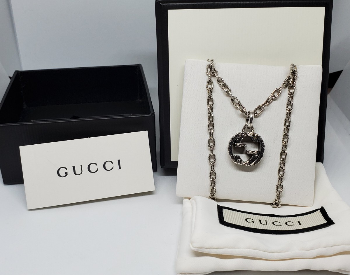 代引き不可 GUCCI インターロッキングG ラージ ネックレス 燻加工 現行