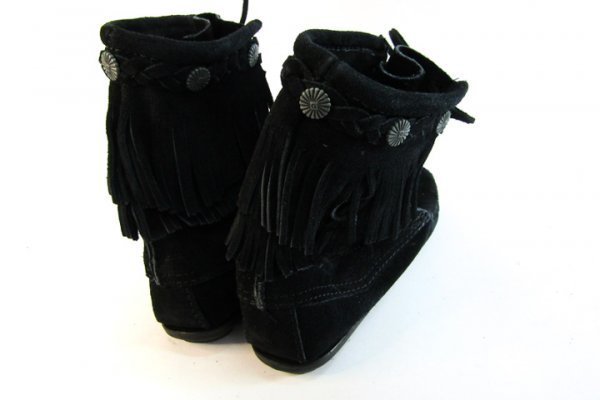 ミネトンカ ダブルフリンジ ブーツ 靴 約22cm スエード ブラック 黒 レディース ファッション MINNETONKA_画像4