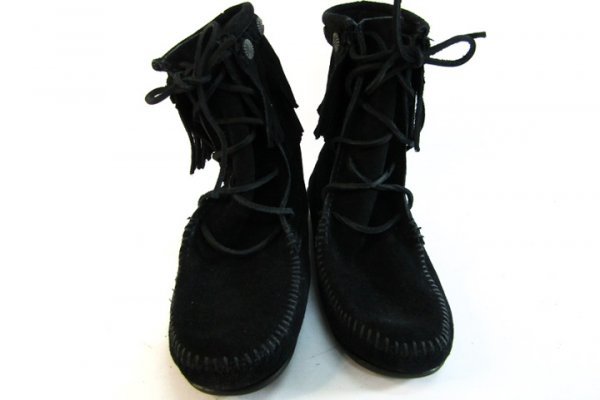 ミネトンカ ダブルフリンジ ブーツ 靴 約22cm スエード ブラック 黒 レディース ファッション MINNETONKA_画像5