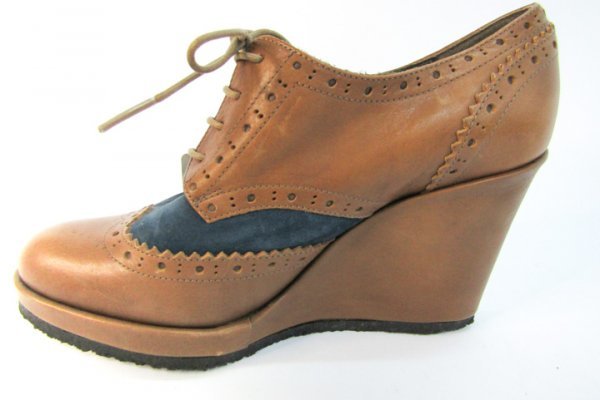  oo si Murray race up oxford bootie shoes approximately 22.0~22.5cm Brown × black tea black lady's fashion OSHIMA REI