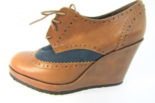  oo si Murray race up oxford bootie shoes approximately 22.0~22.5cm Brown × black tea black lady's fashion OSHIMA REI