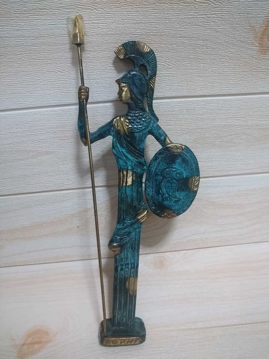 古代ギリシア！神！兵士！オブジェ！置物！真鍮！Athena w/javelin goddess of wisdom, handicraft, and war handmade ハンドメイド！物9