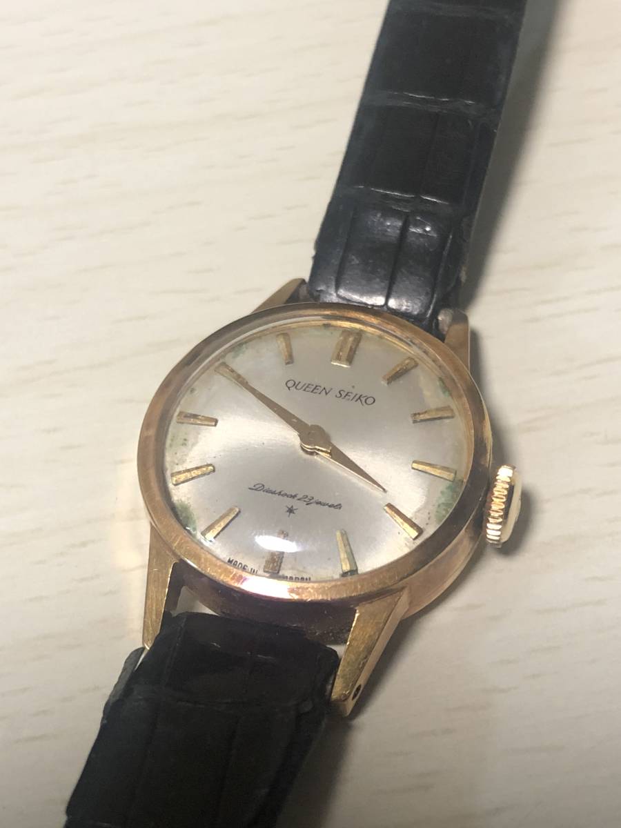 K18刻印 QUEEN SEIKO diashock 23jewels 金/ゴールド 手巻き腕時計 レザーベルト 動作品 2針 セイコー  product details | Proxy bidding and ordering service for auctions and  shopping within Japan and the United States - Get the