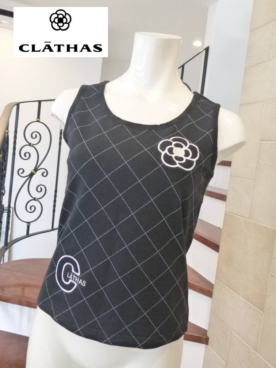CLATHAS[ Clathas ] ** чёрный × белый вышивка черепаха задний стрейч выдающийся безрукавка cut and sewn 38 M соответствует 