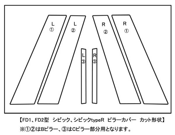 3Mダイノック◆FD型 シビック カーボンピラー 6P◆BK_シルバーカーボンバージョンもあります。