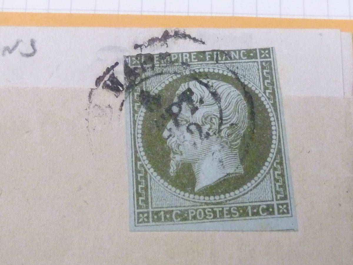 22L　A　№21　フランス切手 クラシック　1853-1860年　SC#12　ナポレオン　1c　計6枚+カバー　使用済　_画像8