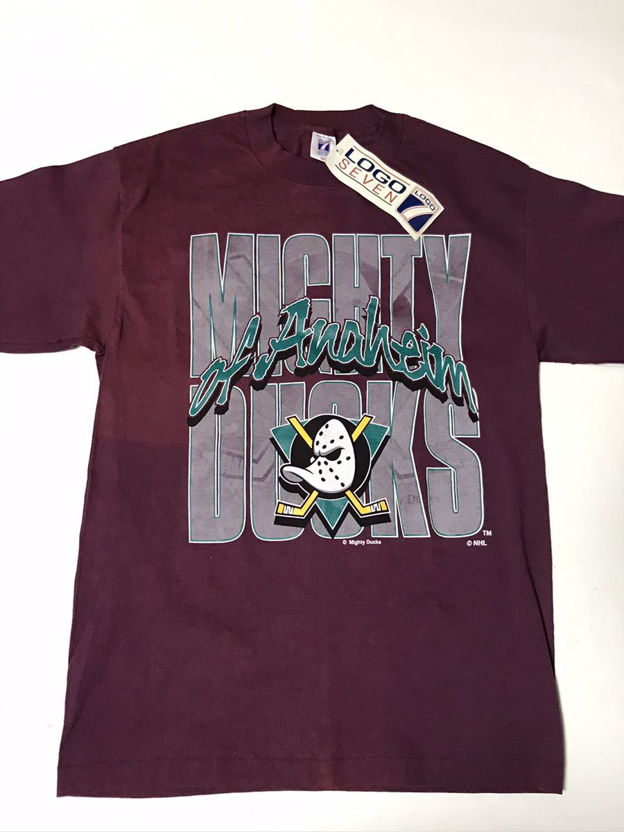 新品 デッドストック★アナハイム マイティダックス MIGHTY DUCKS Tシャツ USA製 LOGO7 ロゴ7 90s NHL アイスホッケー_画像1