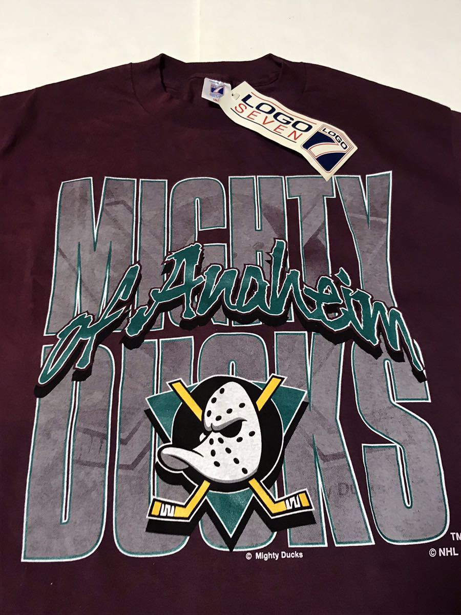 新品 デッドストック★アナハイム マイティダックス MIGHTY DUCKS Tシャツ USA製 LOGO7 ロゴ7 90s NHL アイスホッケー_画像2