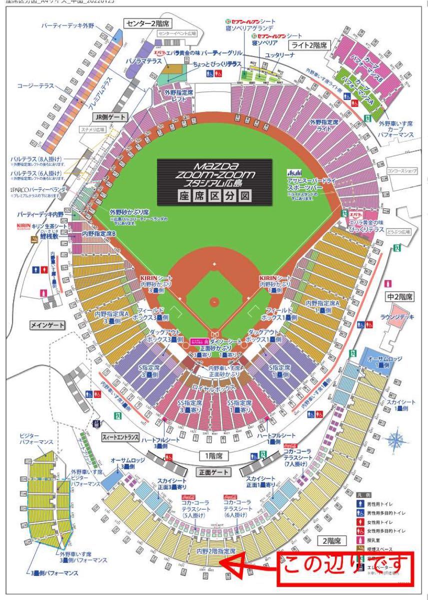 8月7日（日）広島カープ マツダスタジアム 阪神タイガース戦内野２階指定席６枚セット