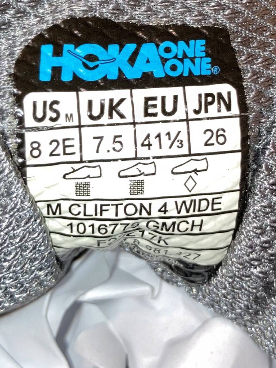 ホカオネオネ　HOKA ONEONE M CLIFTON4 WIDE クリフトン4 ワイド　グレー　灰色　26センチ_画像4