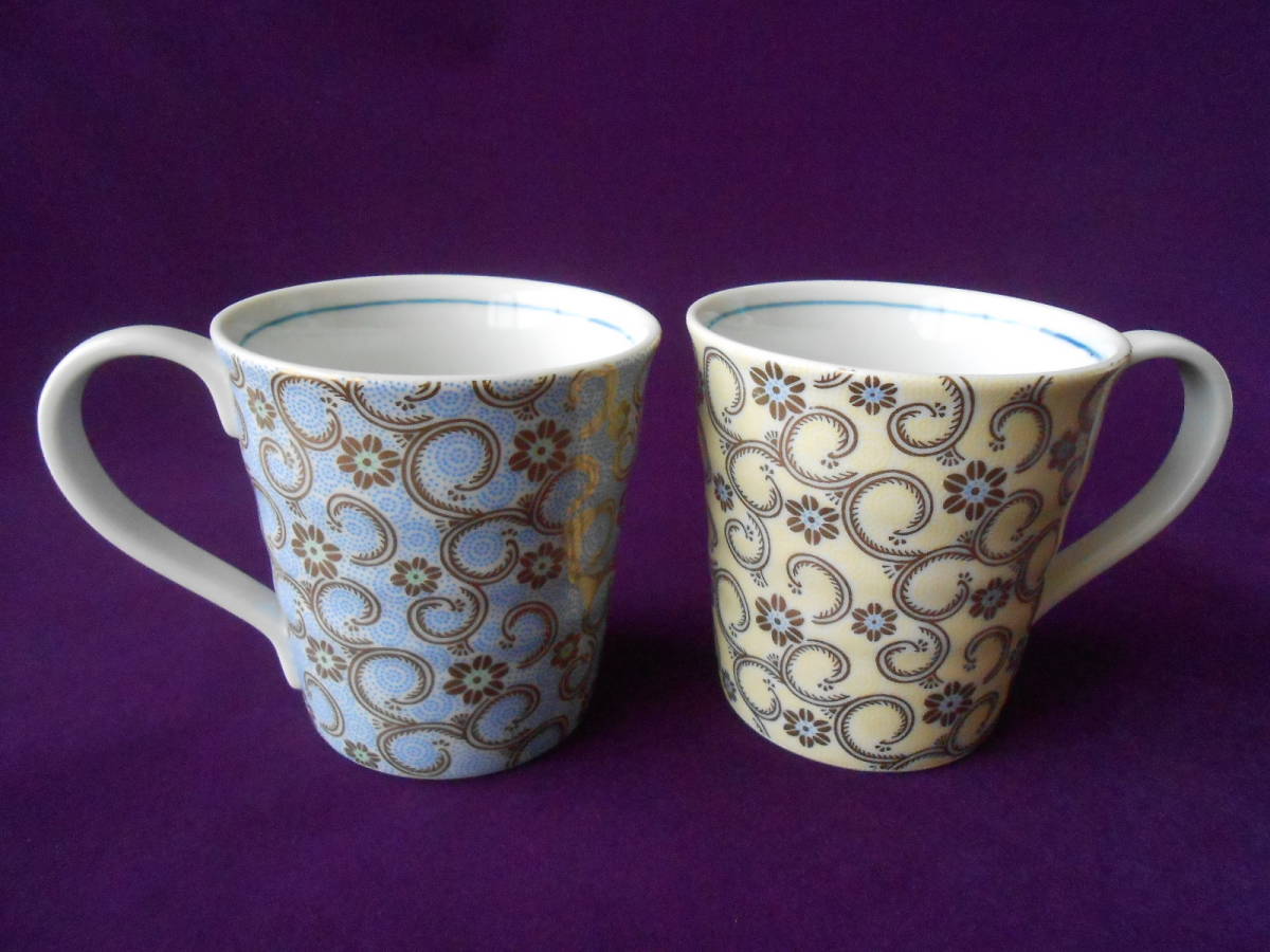 九谷焼! 吉右衛紋窯 ☆二色粒唐草ペアマグカップ☆ K5-907 新品茶器 コーヒー 紅茶 ミルク ラテ エスプレッソ ギフト
