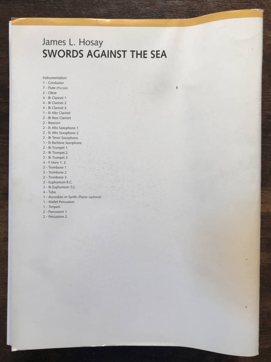 送料無料 吹奏楽楽譜 ジェームズ・L・ホゼイ：海に向かう剣 Swords Against the Sea 試聴可 スコア・パート譜セット　グレード3_画像2