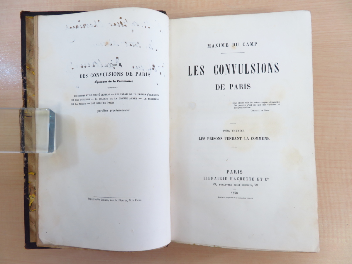 マクシム・デュ・カン直筆献呈サイン入 Maxime Du Camp『Les convulsions de Paris』(全4冊揃)1878年Hachette（パリ）初版本 フランス革命_画像6