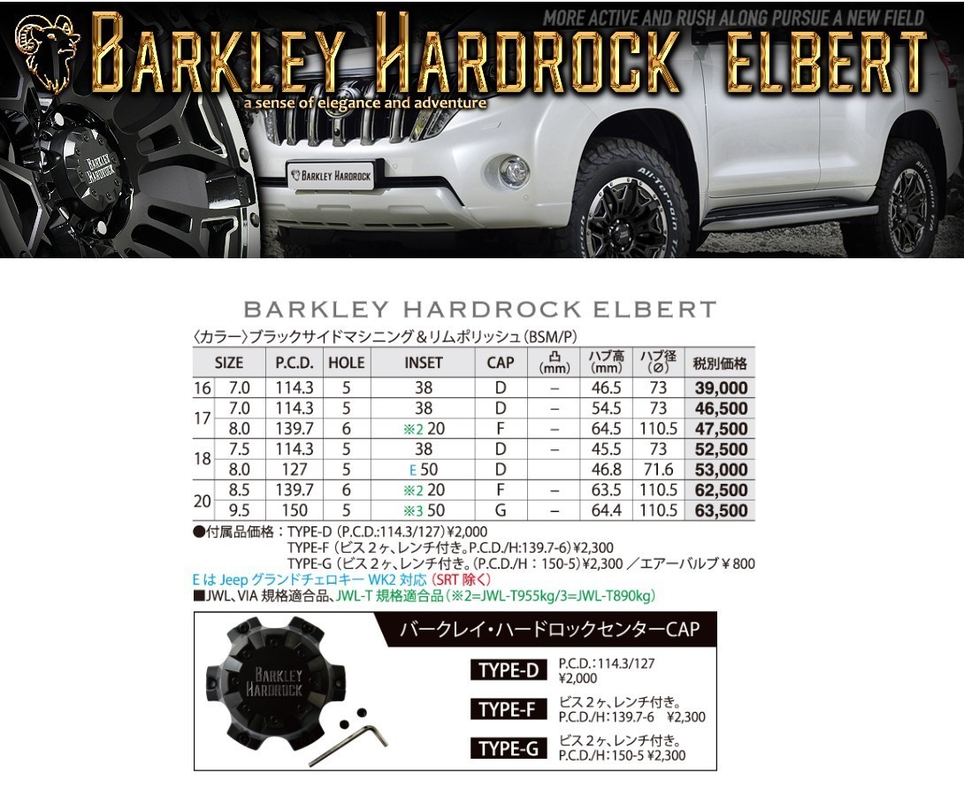 オフロード4本セット BARKLEY HARDROCK ELBERT 17X7.0 5/114.3 7J MUDSTAR radial M/T マッド 225/65R17 エクストレイル アウトバック RAV4_画像3