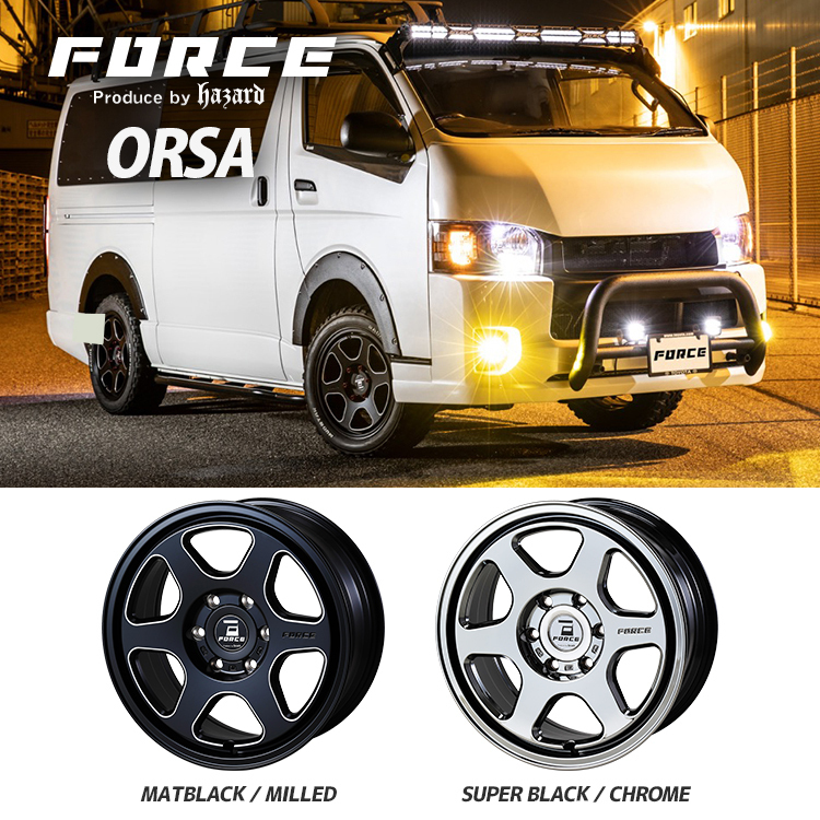 4本セット FORCE ORSA フォース オルサ 18X7.5J 6/139.7 +35 マットブラック MUDSTAR WANPAKU M/T 225/55R18 ハイエース 200 ワンパク MT_画像2